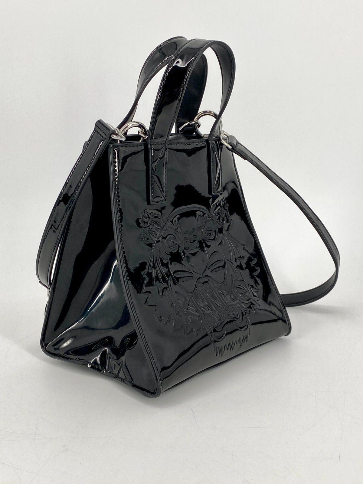 * KENZO PARIS HANDTASCHE UMHÄNGETASCHE TIGER LACKLEDER SCHWARZ