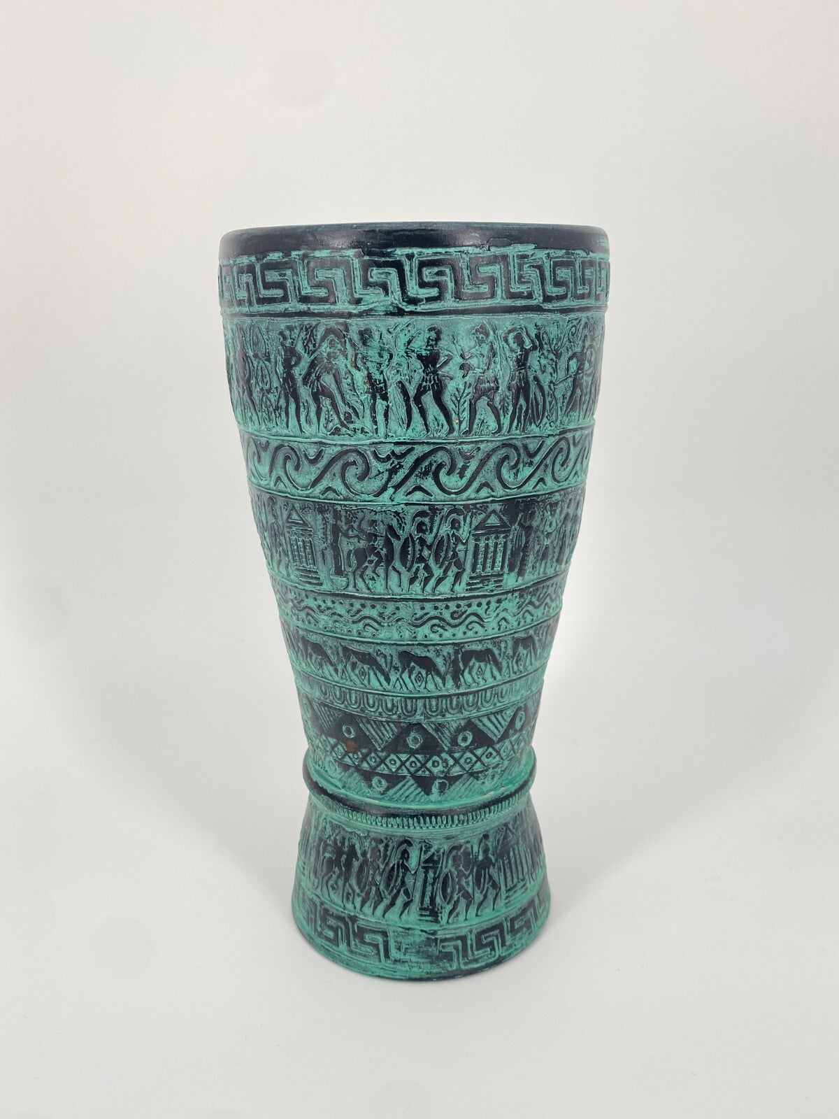 * 2x GRIECHISCHE KERAMIK VASEN RELIEF VASE SAVAS RHODES TÜRKIS ROT