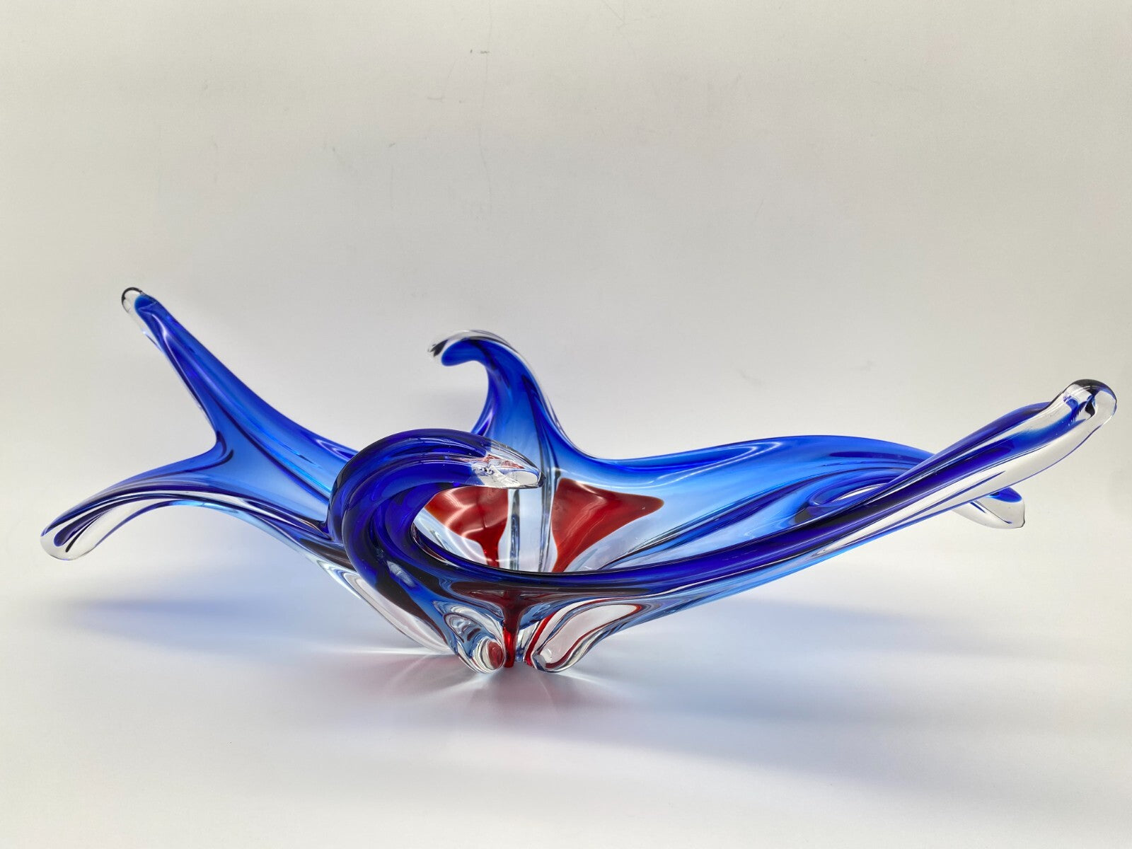 BÖHMISCHES GLAS GLASVASE SCHALE HANDARBEIT BÖHMISCHES DESIGN 60ER VINTAGE