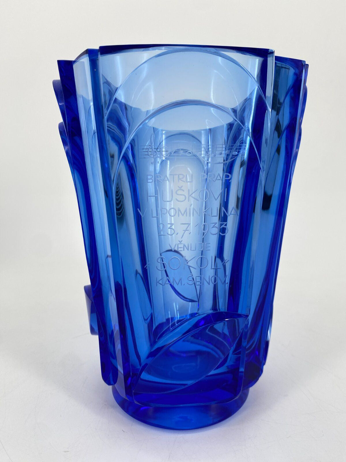 * VASE KRISTALLGLAS ART DECO TSCHECHIEN SOKOL GLAS BLAU