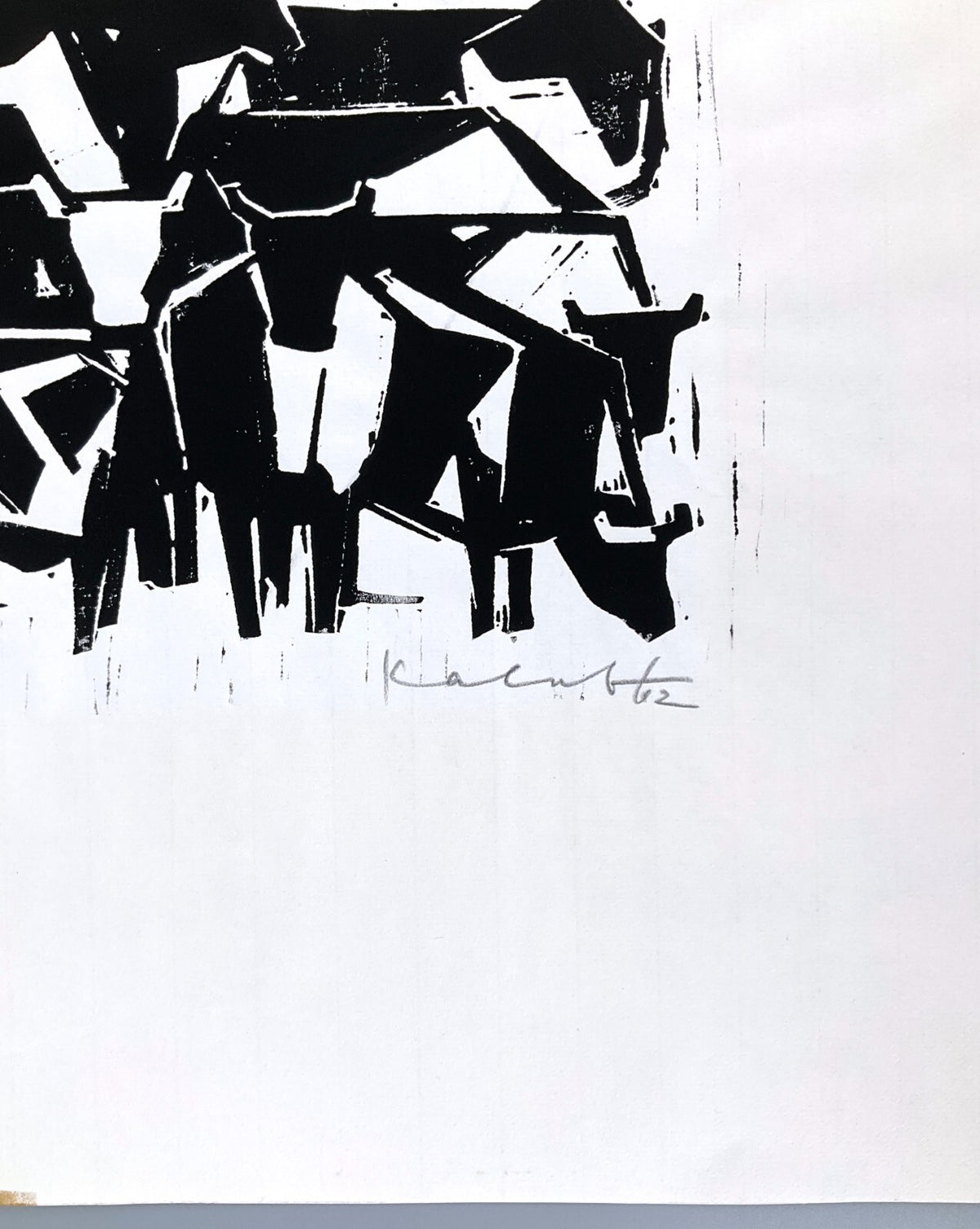 *LINOLSCHNITT WALTER KALOT RINDERHERDE OCHSEN SIGNIERT 1962 ORIGINAL EXPRESSIV