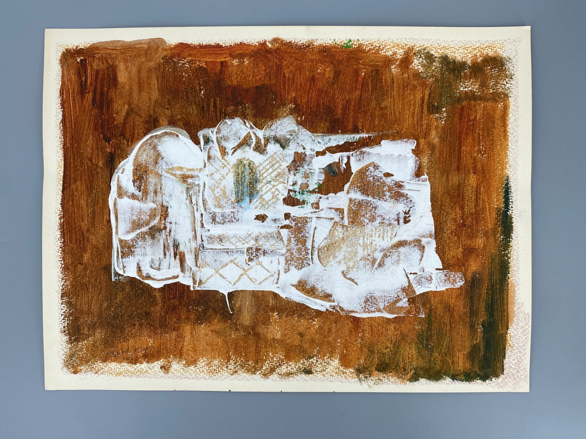 *GEMÄLDE ACRYL ABSTRAKT LANDSCHAFT NAHOST GEBÄUDE WEIß BRAUN SIGRID HANNSE UNIKA