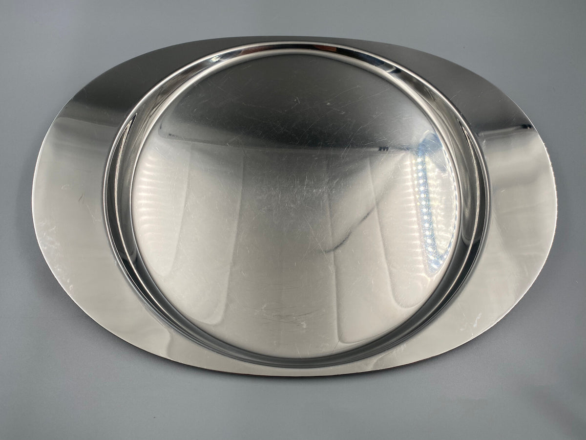 * EDELSTAHL 18-10 TABLETT OVAL ZANI ITALIEN 1970er VINTAGE POMO MEMPHIS