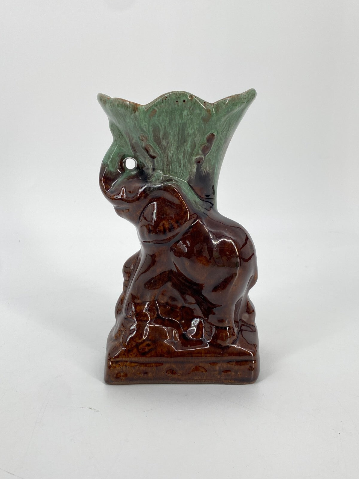 * KLEINE KERAMIK VASE FONTÄNE ELEFANT TÜRKIS BRAUN VINTAGE