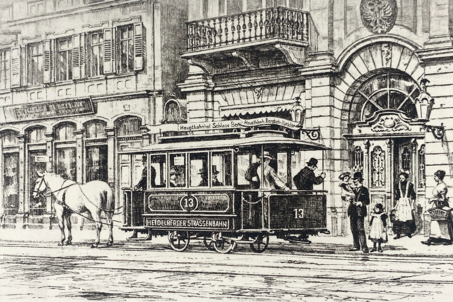 *2x RADIERUNG HEINZ WEHLISCH HEIDELBERG ANSICHTEN PFERDEBAHN MARKTPLATZ ORIGINAL