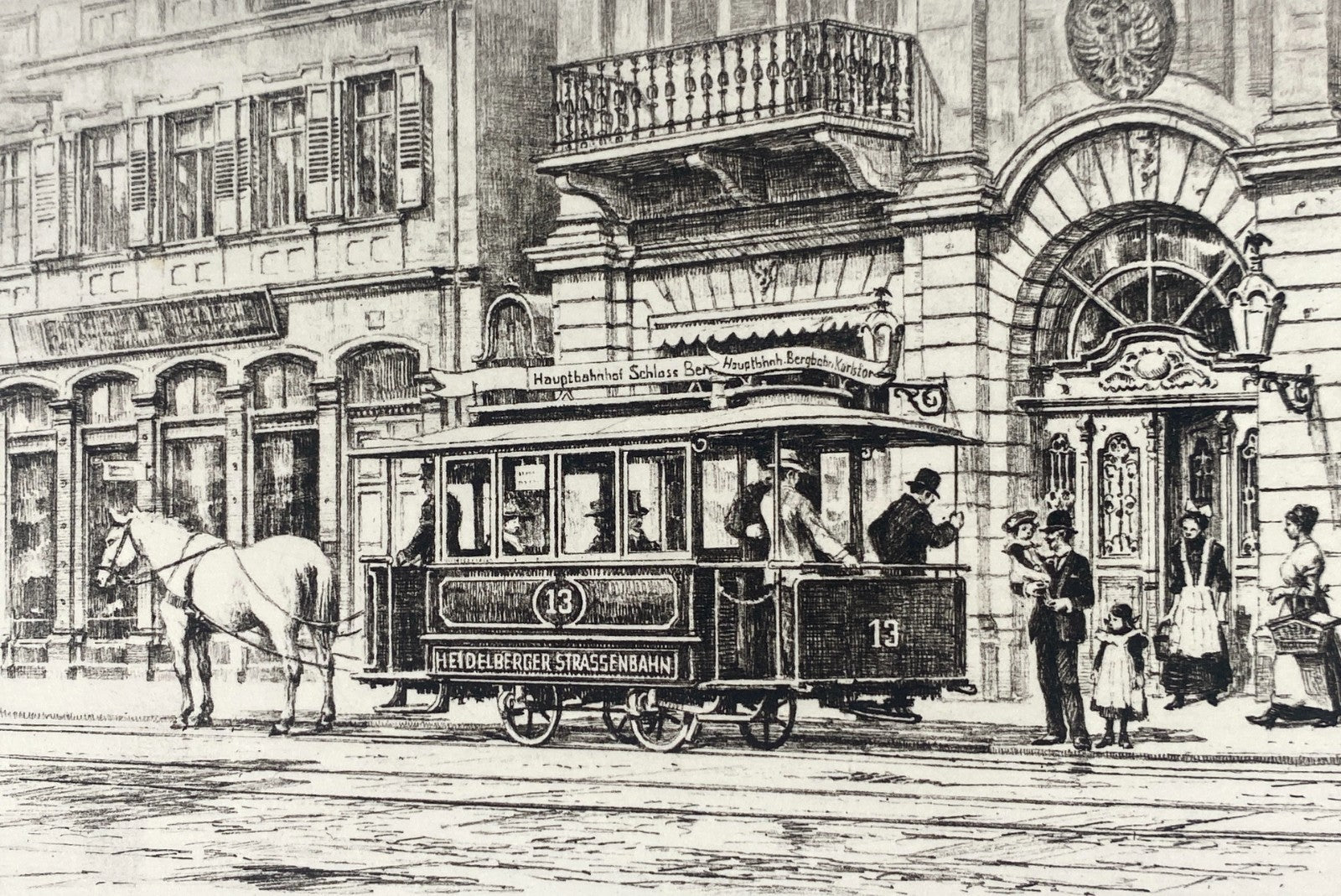 *2x RADIERUNG HEINZ WEHLISCH HEIDELBERG ANSICHTEN PFERDEBAHN MARKTPLATZ ORIGINAL