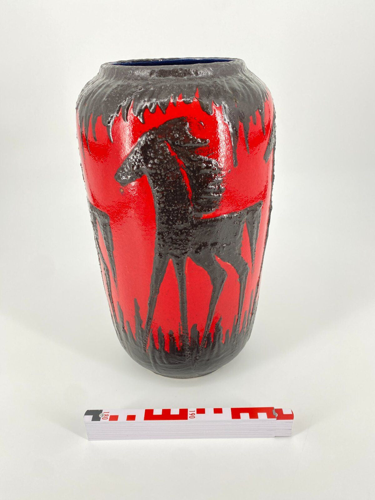 * VASE FAT LAVA SCHEURICH PFERD ROT SCHWARZ WEST GERMANY VINTAGE