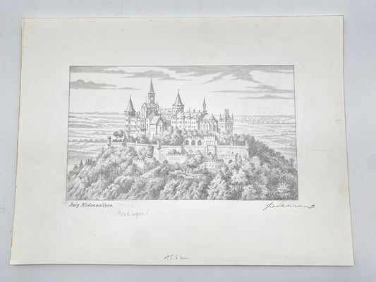 DEUTSCHER KÜNSTLER HEINZ WEHLISCH ZEICHNUNG BURG HOHENZOLLERN HECHINGEN SIGNIERT