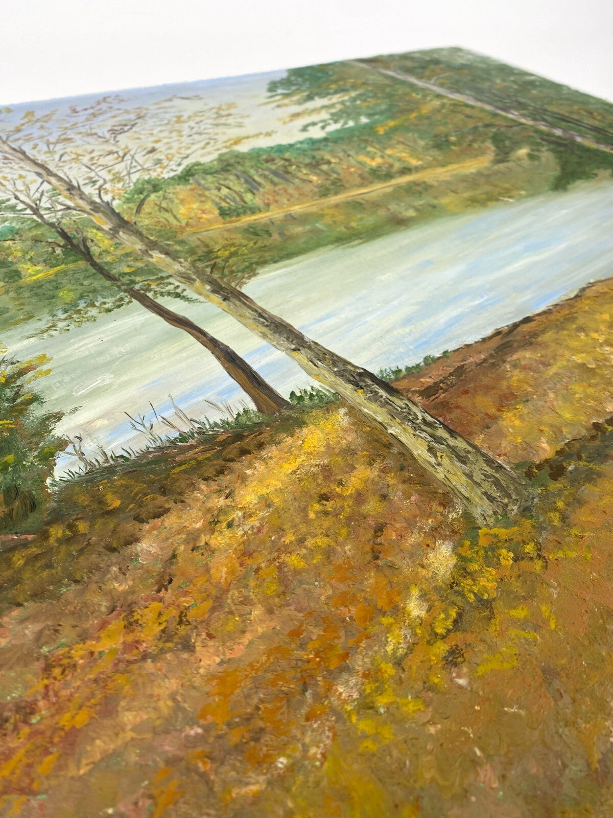 *ÖLGEMÄLDE LANDSCHAFT WALDANSICHT SEE TEICH NATUR HERBST SIGNIERT UNIKAT MALEREI