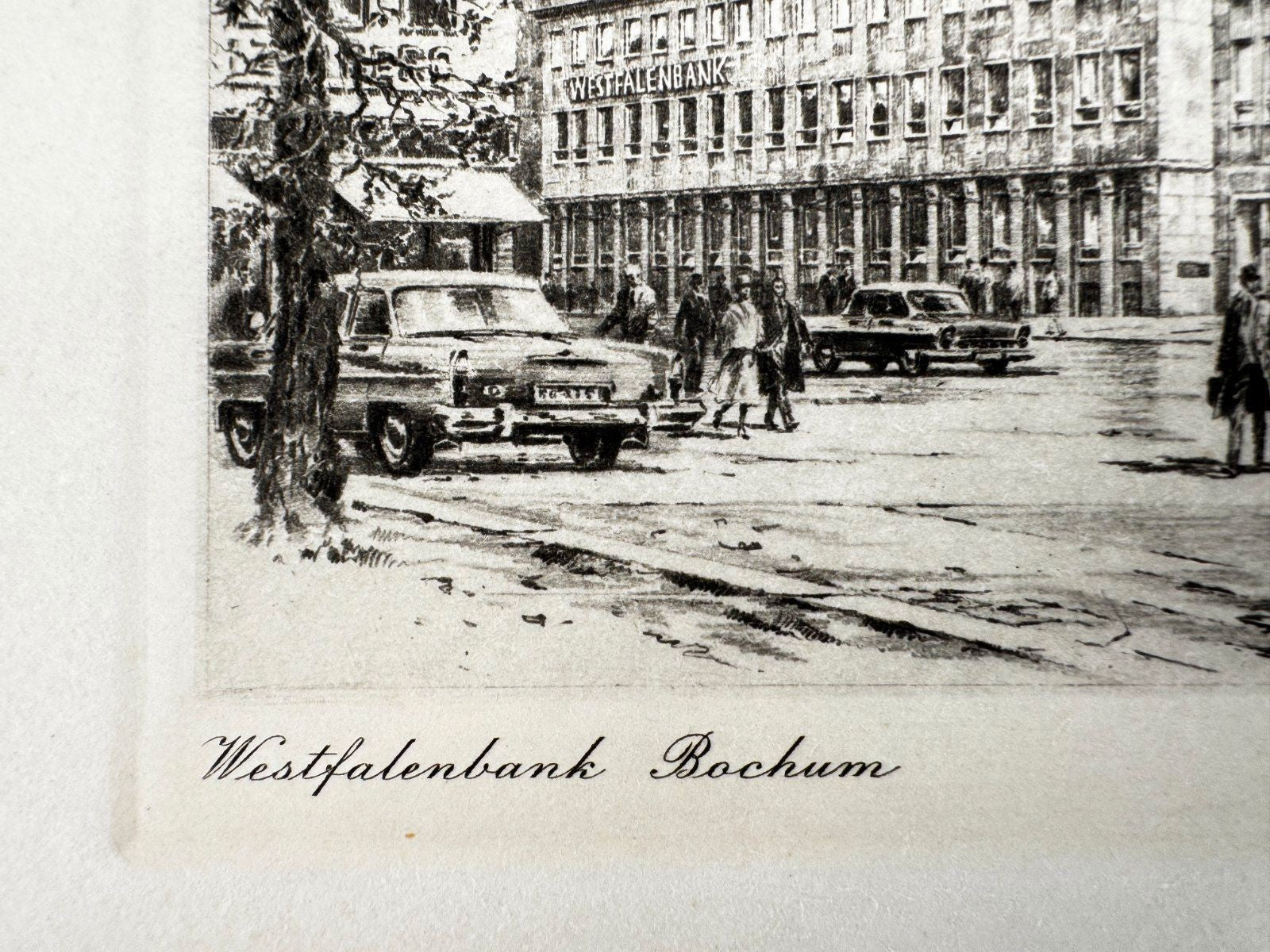 * HEINZ WEHLISCH ORIGINAL RADIERUNG WESTFALENBANK BOCHUM ANSICHT