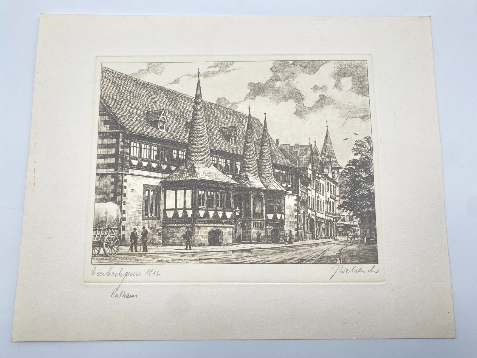 DEUTSCHER KÜNSTLER HEINZ WEHLISCH RADIERUNG EINBECK RATHAUS 1912 HANDSIGNIERT