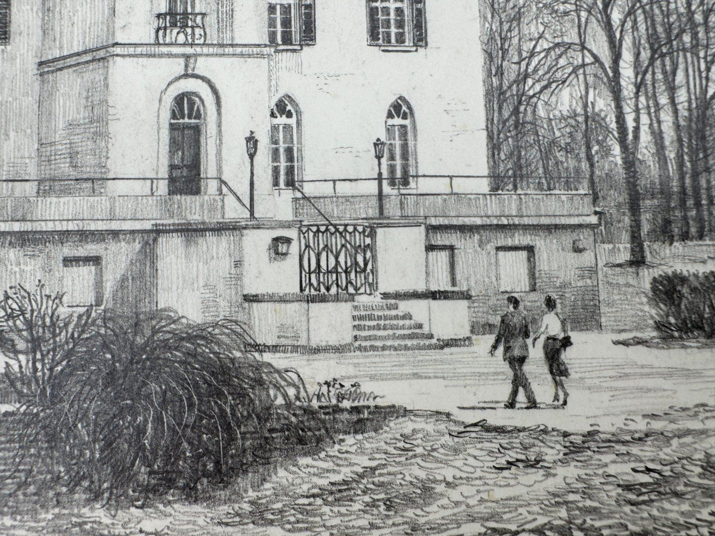 * HEINZ WEHLISCH ZEICHNUNG SCHLOß NEUENHOFEN KREFELD ANSICHT SIGN