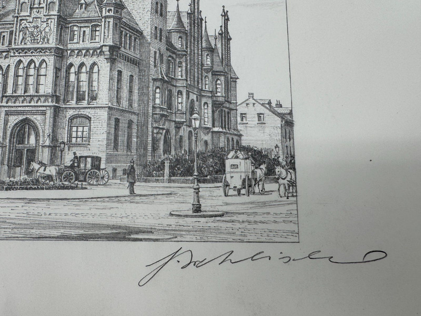 * HEINZ WEHLISCH ZEICHNUNG GELSENKIRCHEN RATHAUS UM 1910 ANSICHT