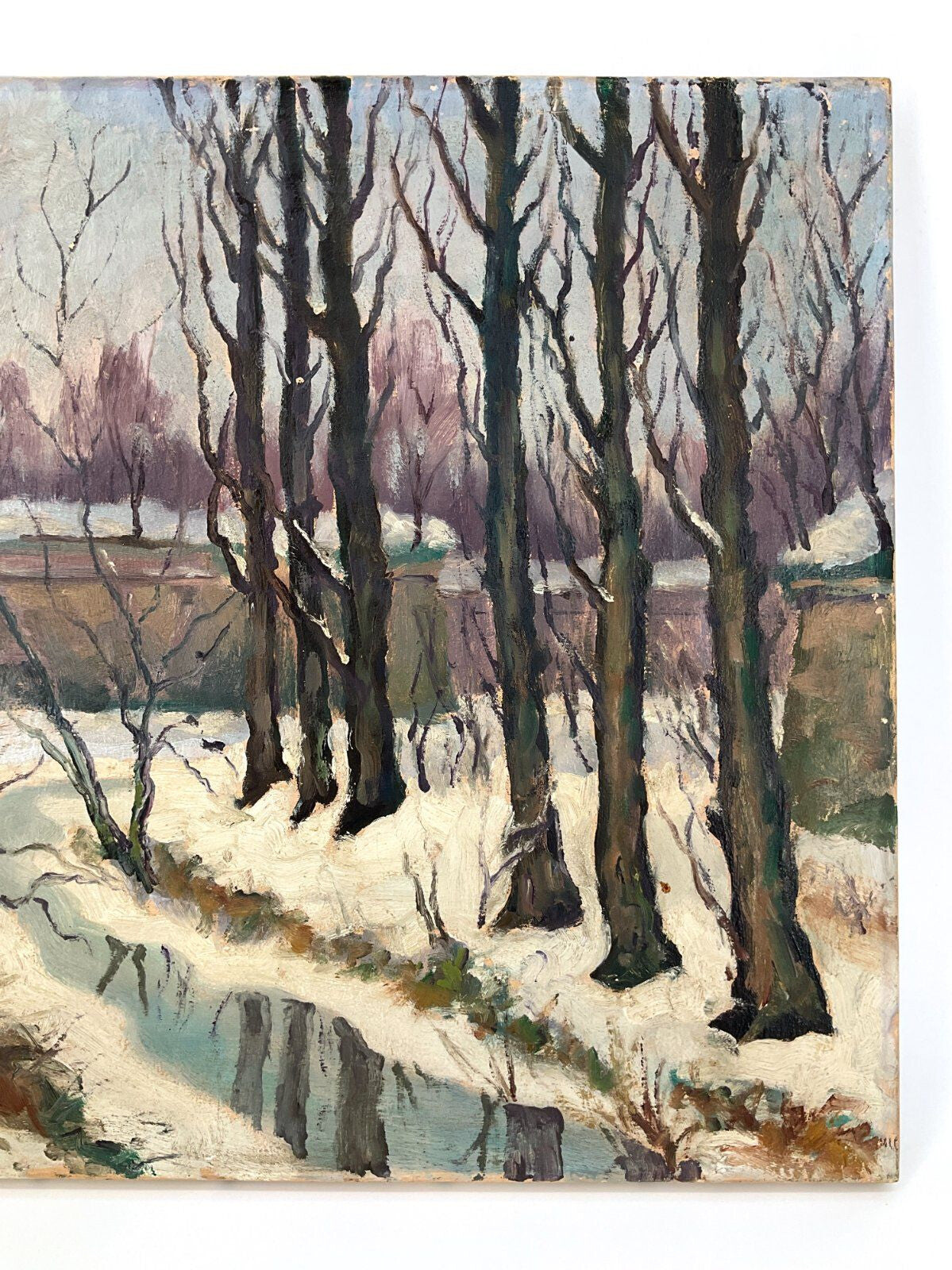 *ÖLGEMÄLDE G. BERGER WALDANSICHT BACH WINTER 20. JH LEINWAND