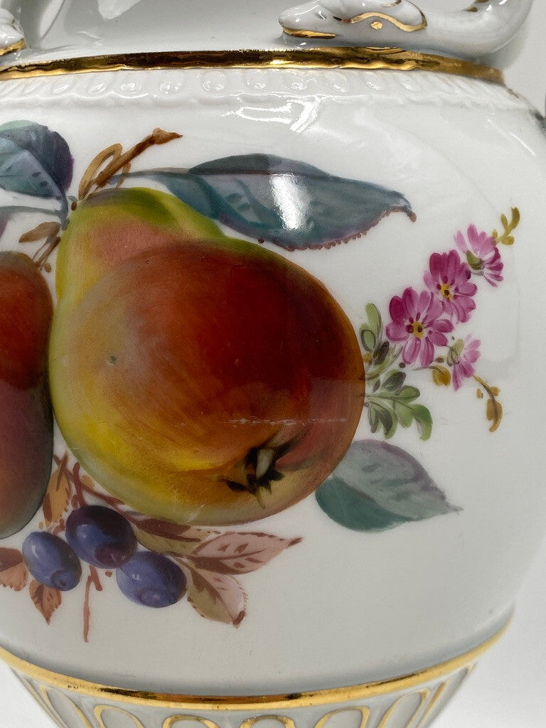 * MEISSEN PORZELLAN VASEN SCHLANGENHENKEL LEUTERITZ OBST FRUCHT DEKOR