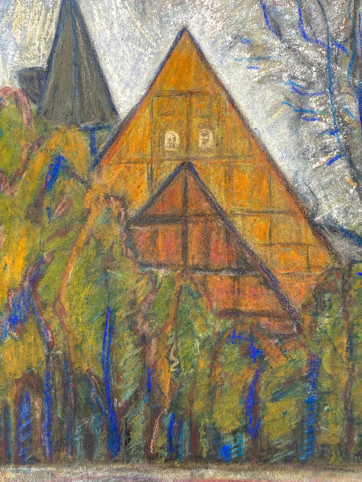 *PASTELLGEMÄLDE GEBÄUDEANSICHT KIRCHENGEBÄUDE GK 1984 SIGN UNIKAT