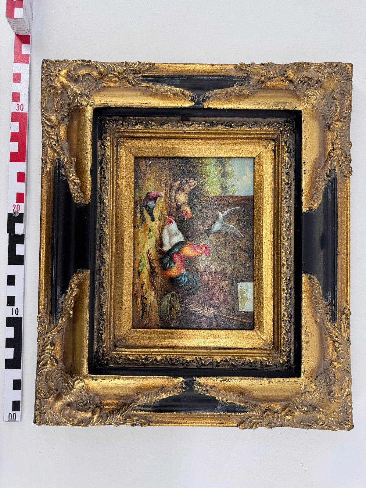 ÖLGEMÄLDE WANDBILD BILD HOLZ EDUARD BOEHM HÜHNERSTALL 19. JH