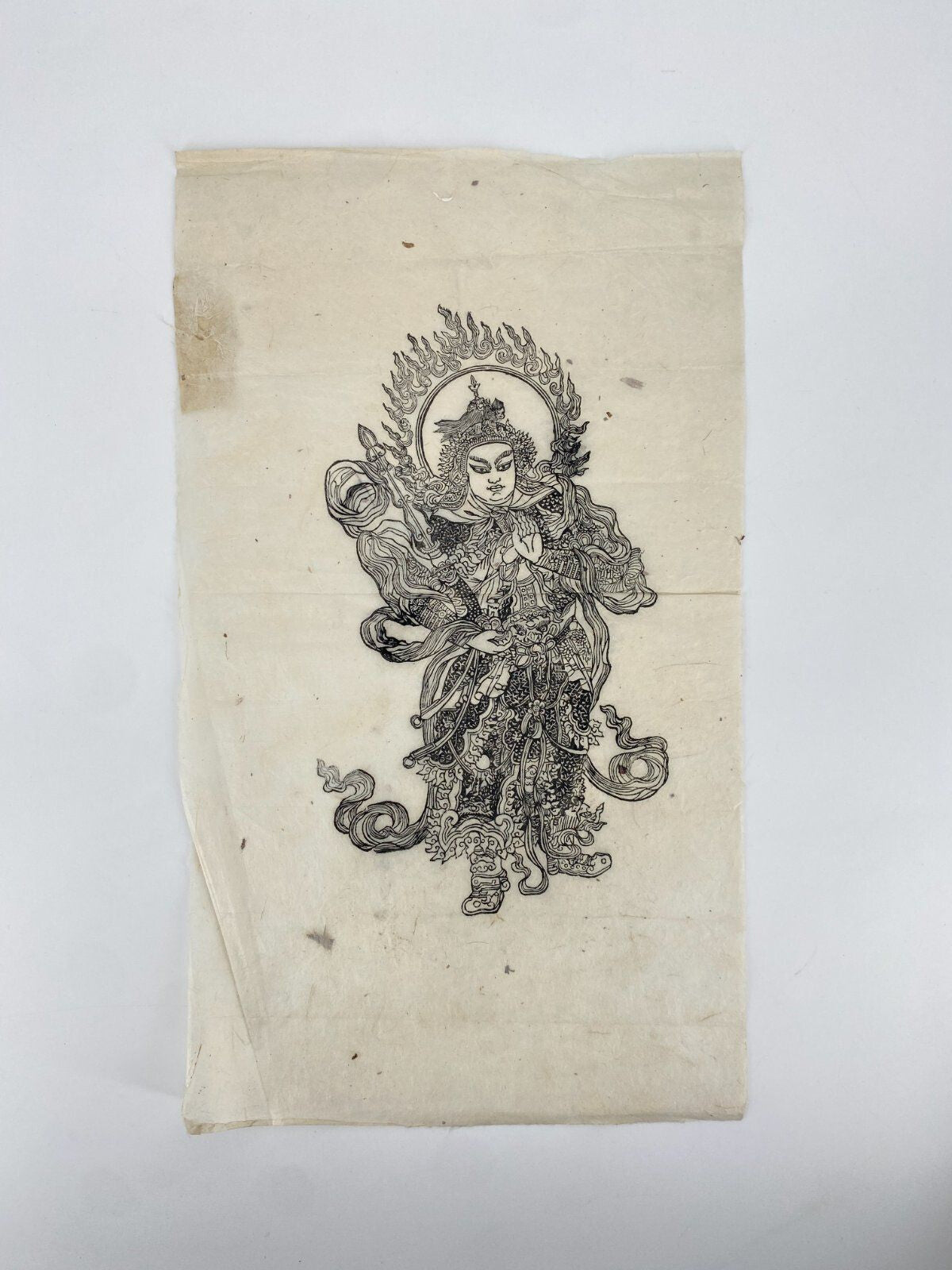 * HOLZSCHNITT BUDDHA BISHAMON GOTTHEIT DRUCK GRAFIK ASIEN