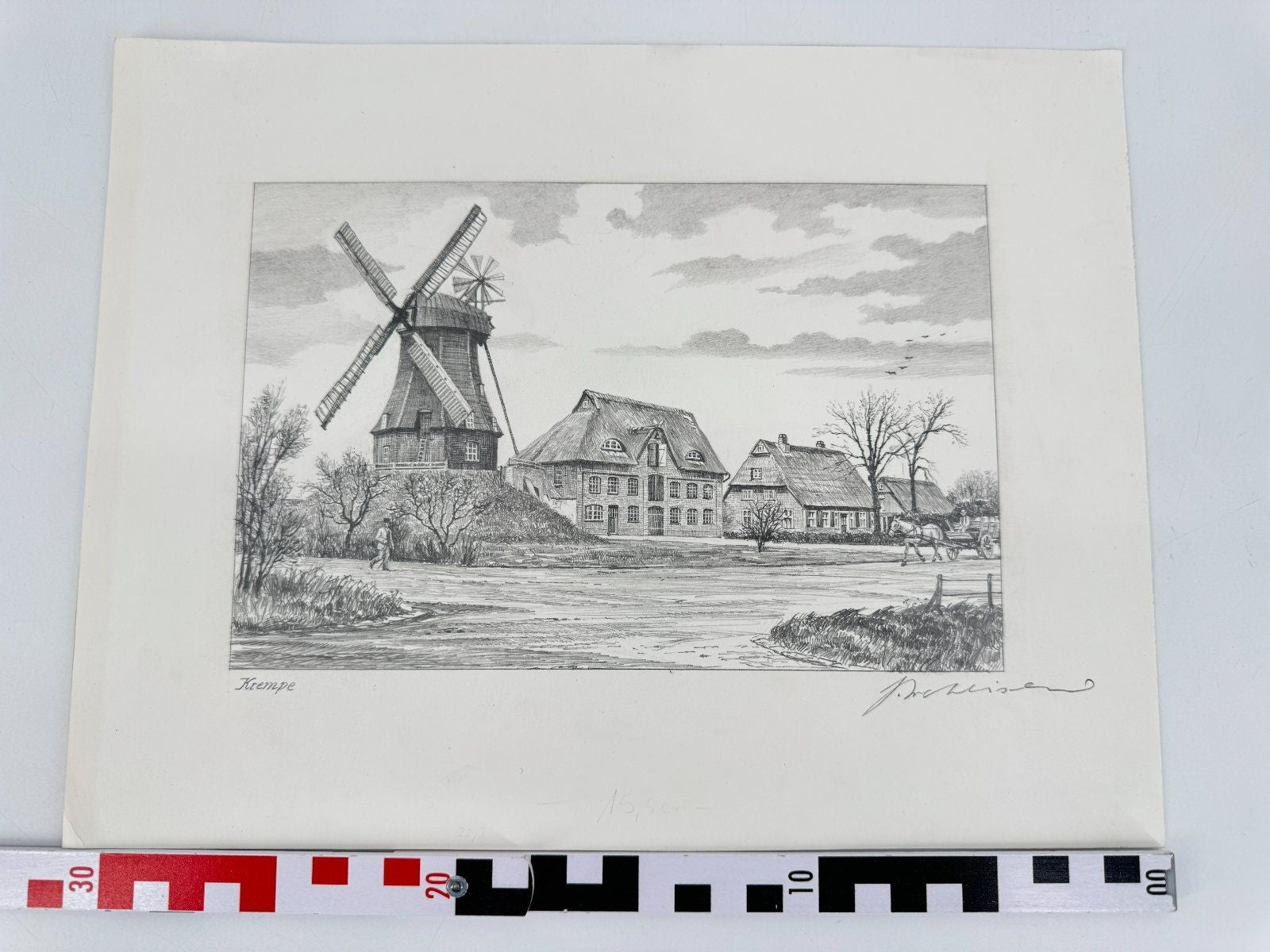 * HEINZ WEHLISCH ZEICHNUNG KREMPE MÜHLE ANSICHT SIGNIERT