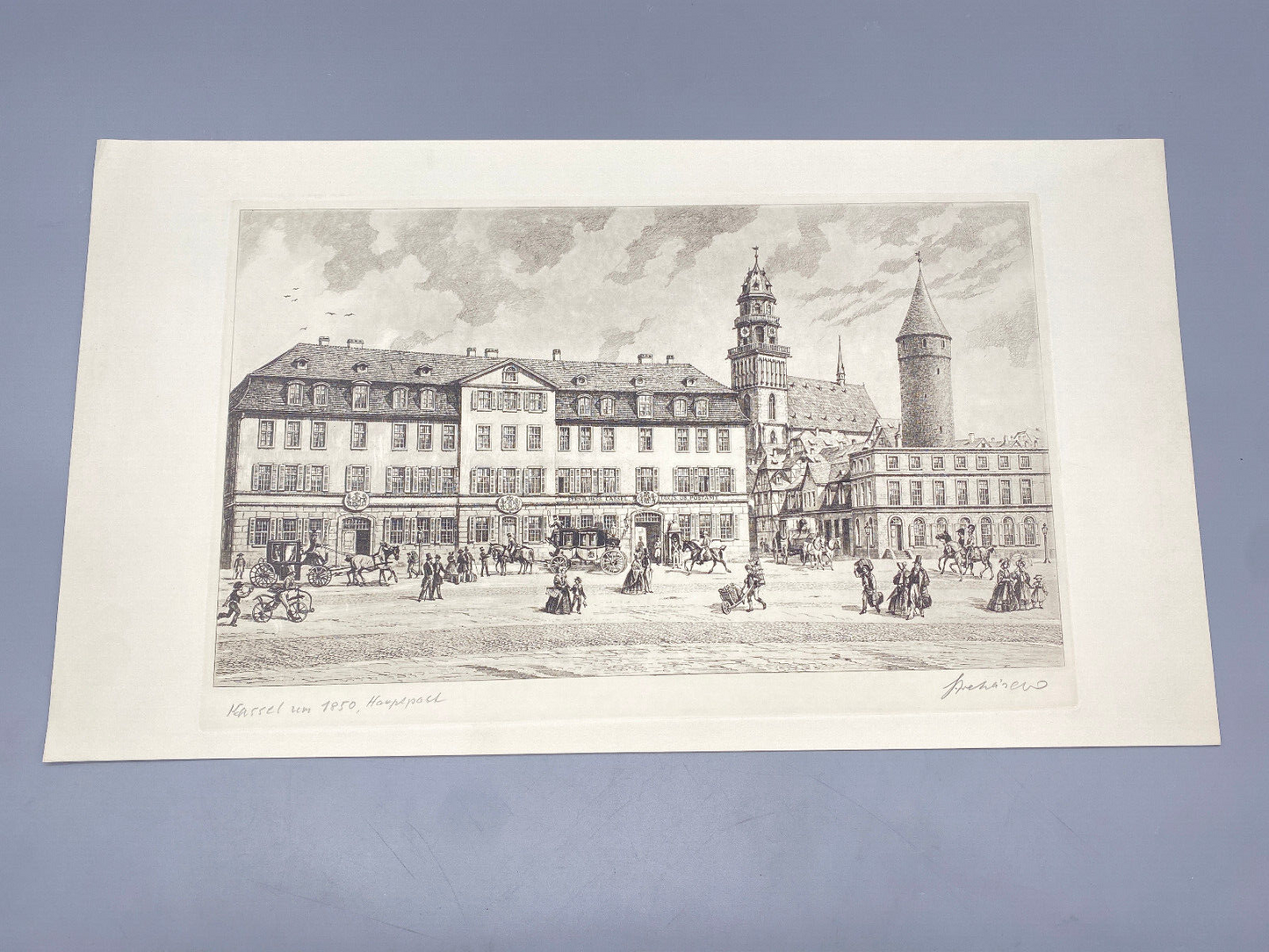 HEINZ WEHLISCH RADIERUNG KASSEL HAUPTPOST 1850 ORIGINAL HANDSIGNIERT