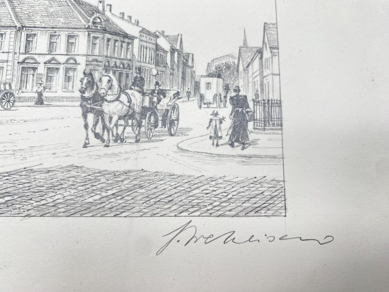 KÜNSTLER HEINZ WEHLISCH ZEICHNUNG AHAUS WESTFALEN MARKT UM 1900 SIGNIERT