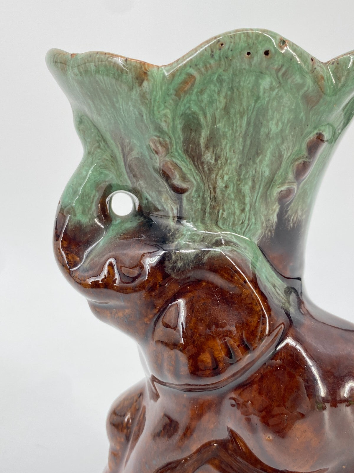 * KLEINE KERAMIK VASE FONTÄNE ELEFANT TÜRKIS BRAUN VINTAGE