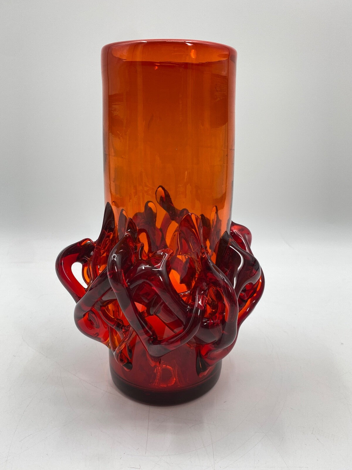* VASE GLASVASE ROT JERZY SLUCZAN ORKUSZ KRAKAU GLASWAREN HANDARBEIT 70 VINTAGE