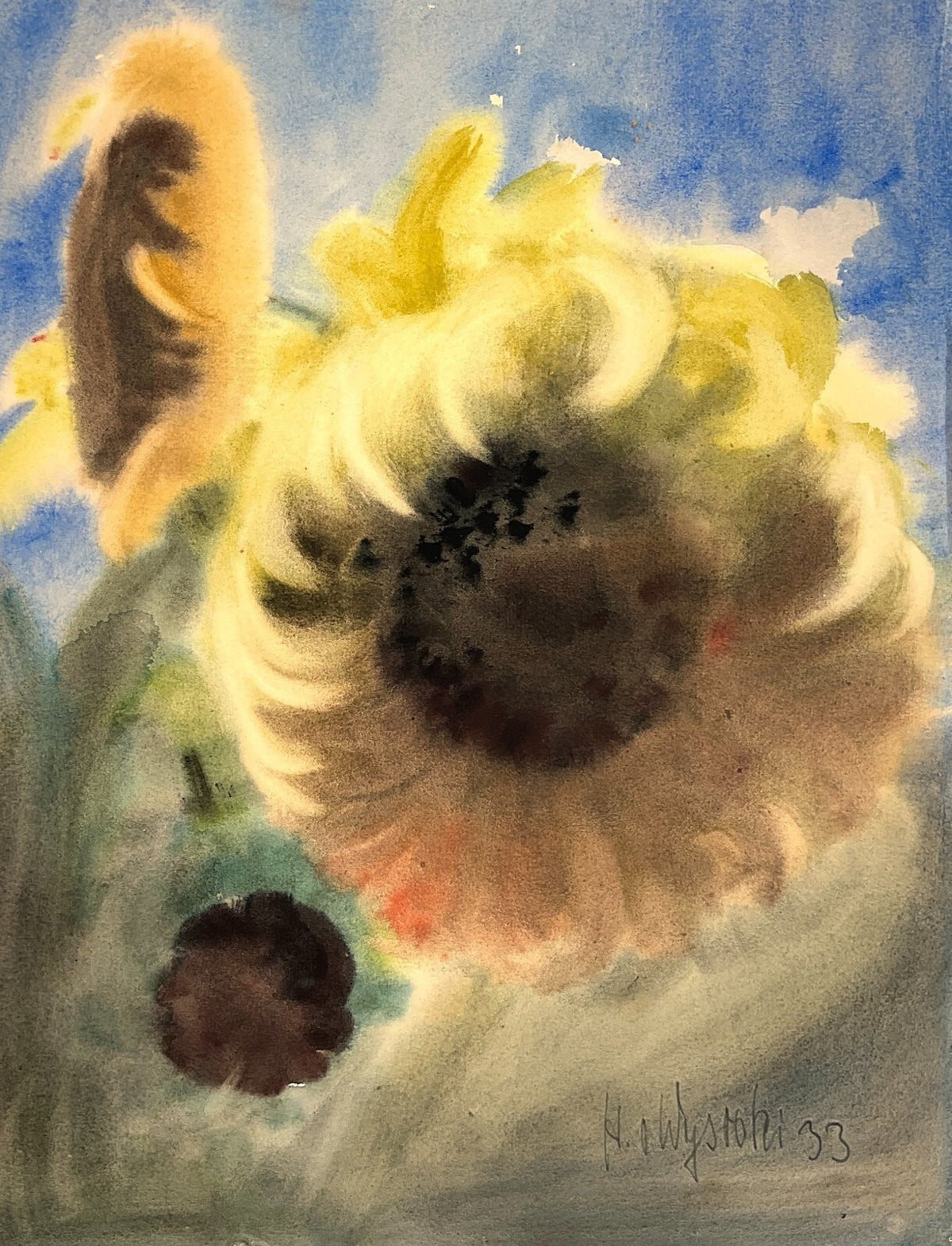 *GEMÄLDE AQUARELL SONNENBLUMEN STILLEBEN 1933 POLNISCH SIGNIERT UNIKAT EXPRESSIO
