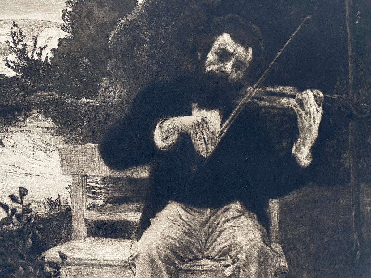 * RADIERUNG BERNHARD PANKOK HANDSIGNIERT SITZENDER GEIGER JUGENDSTIL 1896 UNIKAT