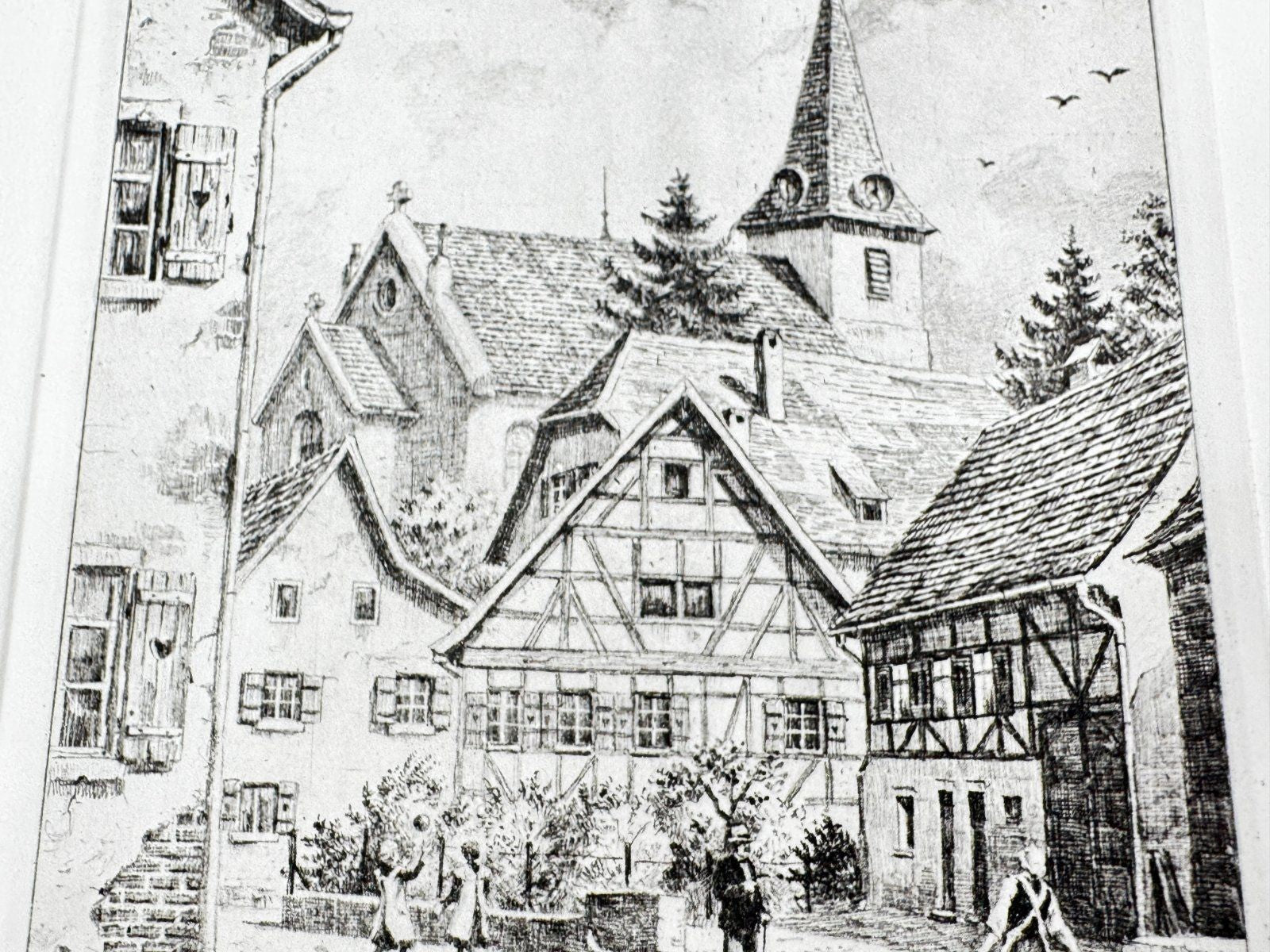 * HEINZ WEHLISCH ORIGINAL RADIERUNG ONSTMETTINGEN EVANGELISCHE KIRCHE 1910 ANSIC