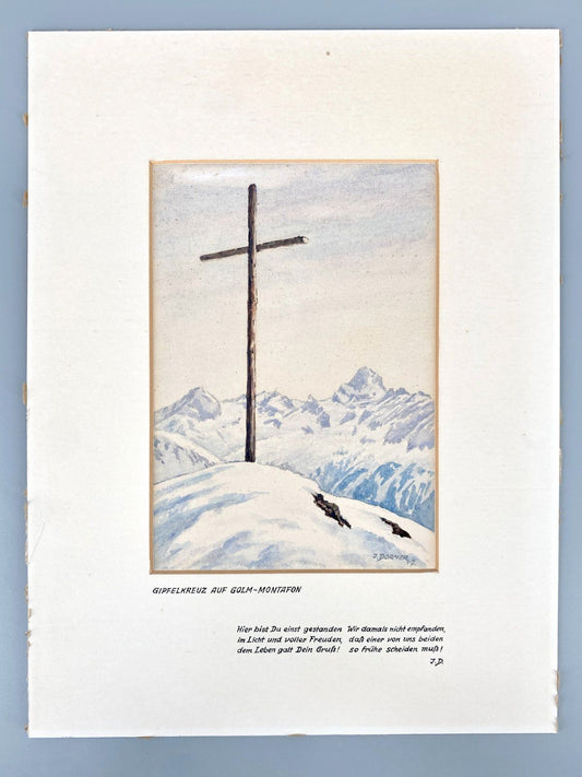 * AQUARELL GIPFELKREUZ TRAUERLYRIK ÖSTERREICH GOLM DORNER