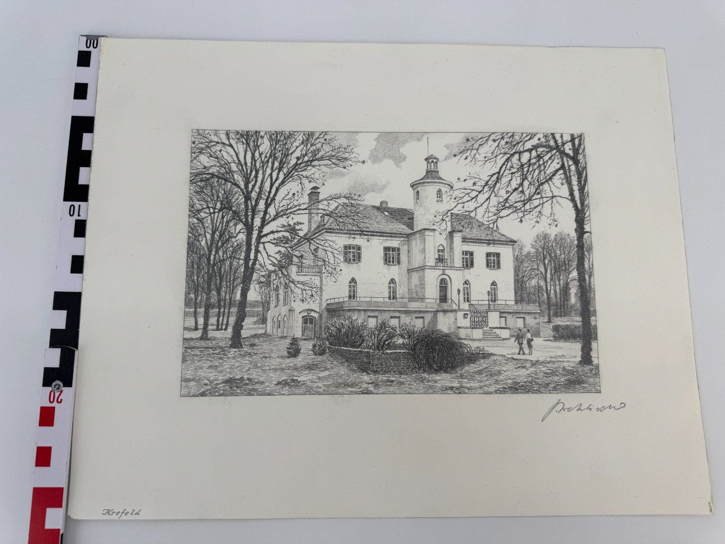 * HEINZ WEHLISCH ZEICHNUNG SCHLOß NEUENHOFEN KREFELD ANSICHT SIGN