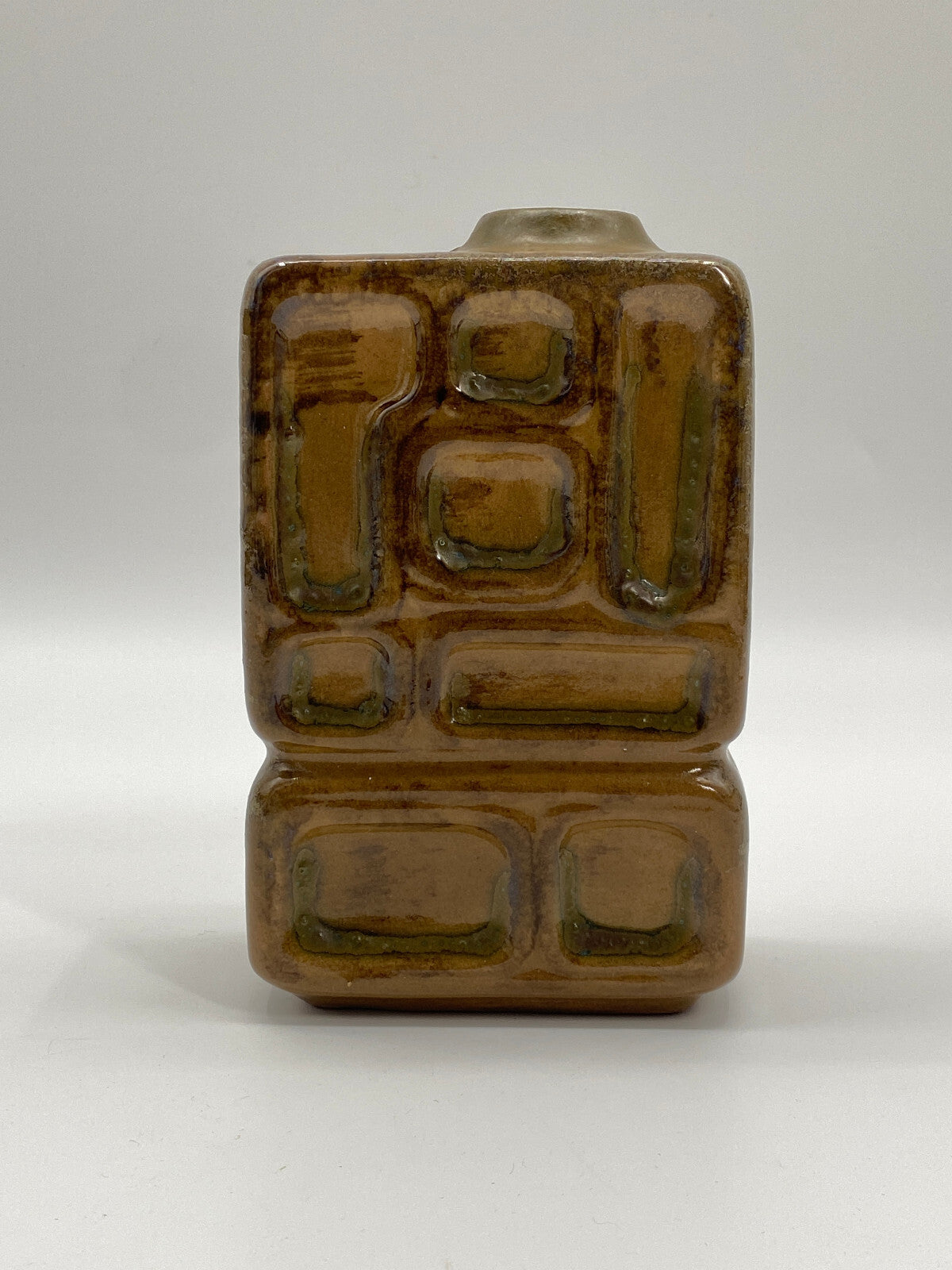 * VASE MID CENTURY DESIGN ECKIG GEOMETRISCH RELIEF GERMAN 70ER LAVA
