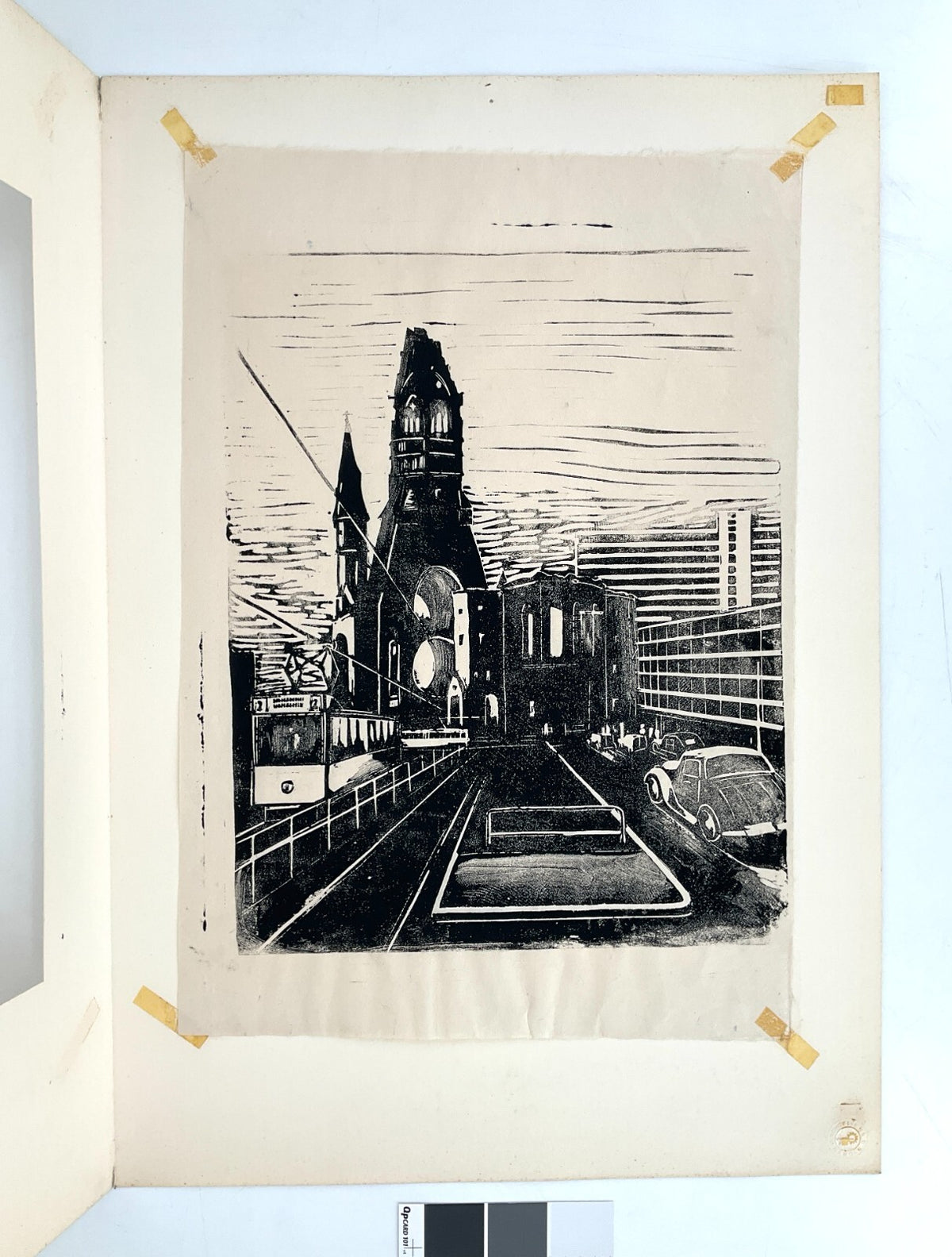 *LINOLSCHNITT WALTER KALOT BERLIN BREITSCHEIDPLATZ ZOO 1956 ORIGINAL EXPRESSIONI