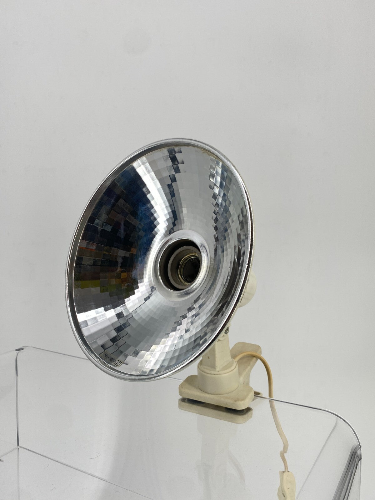 * KLEMMLAMPE SPOT CREME WEIß CHROM FACETTIERT VINTAGE 60ER 70ER