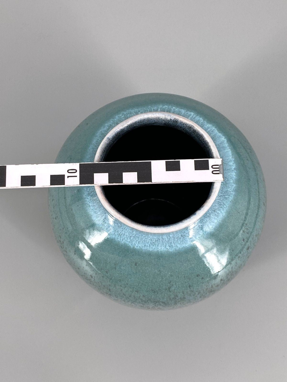 * KERAMIK VASE TÜRKIS BLAU GRÜN GLASUR GESPRENKELT VINTAGE 70er