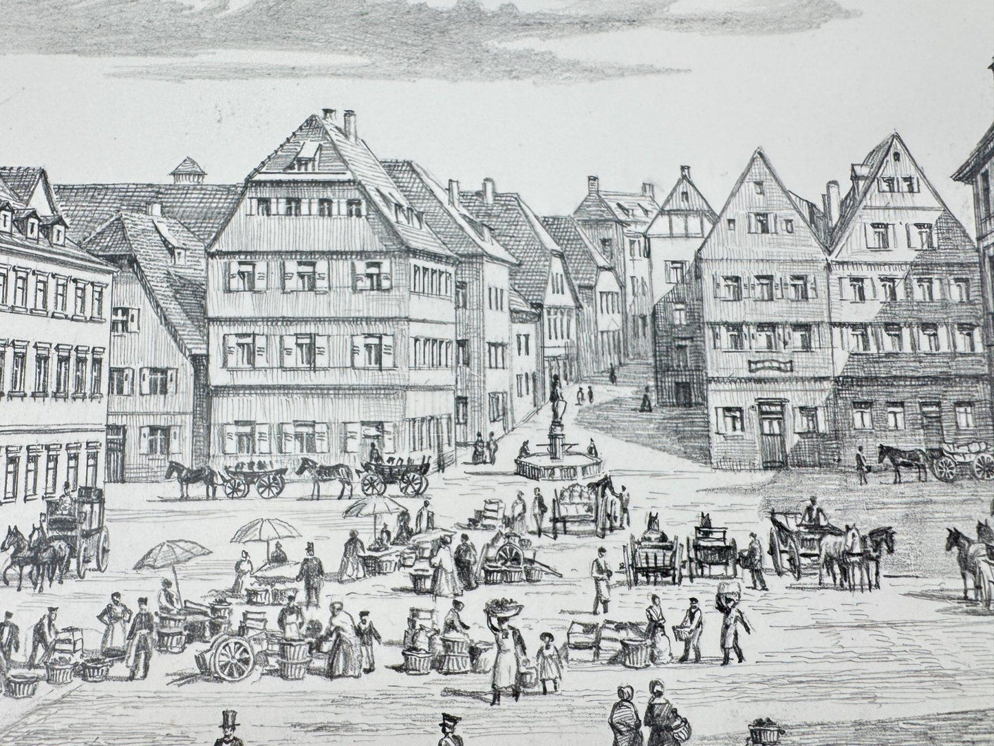* HEINZ WEHLISCH ZEICHNUNG PFORZHEIM MARKTPLATZ 1850 ANSICHT SIGNIERT