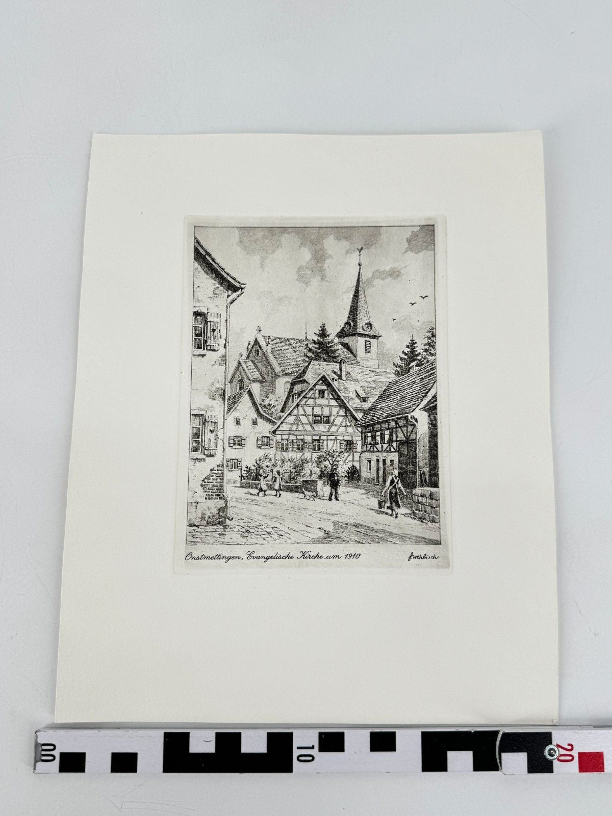 * HEINZ WEHLISCH ORIGINAL RADIERUNG ONSTMETTINGEN EVANGELISCHE KIRCHE 1910 ANSIC