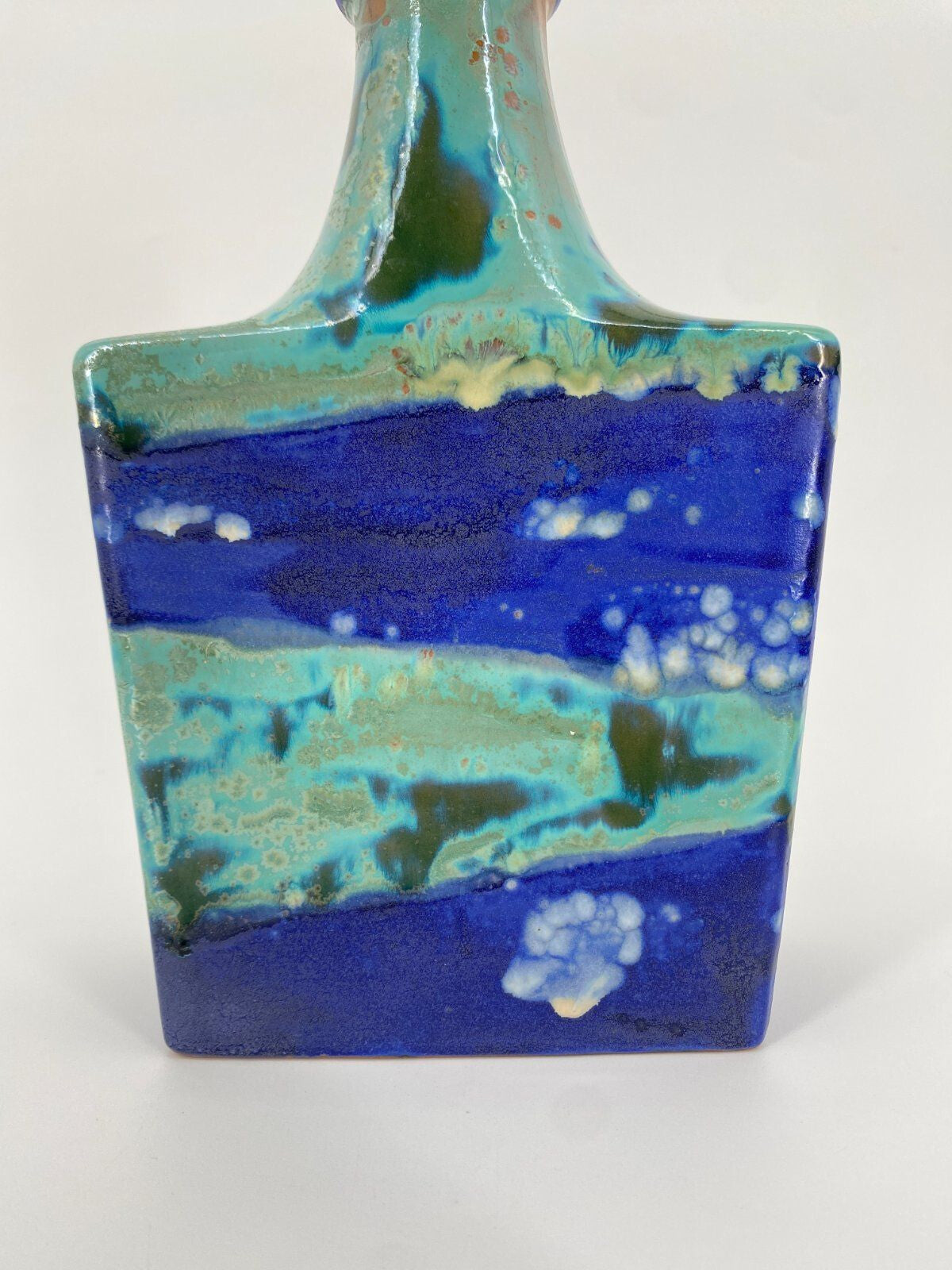 * STUDIOKERAMIK CARSTENS VASE 839/23 BLAU GRÜN ZINKKRISTALLE 70ER