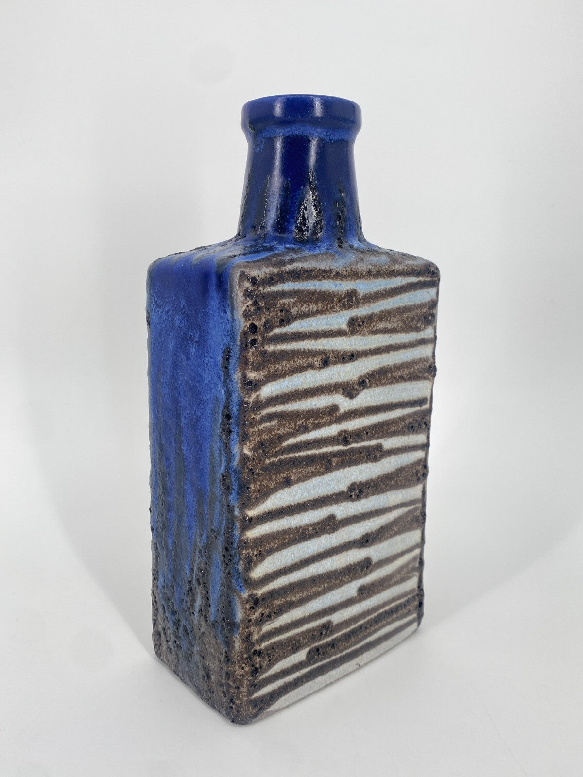 * SCHEURICH FAT LAVA VASE BLAU MID CENTURY 70ER STUDIOKERAMIK 30CM