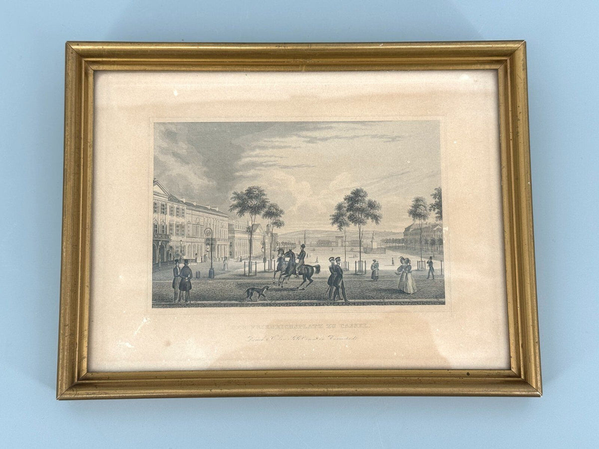 *STAHLSTICH KASSEL FRIEDRICHSPLATZ ANTIK GERAHMT DRUCKGRAFIK 1850