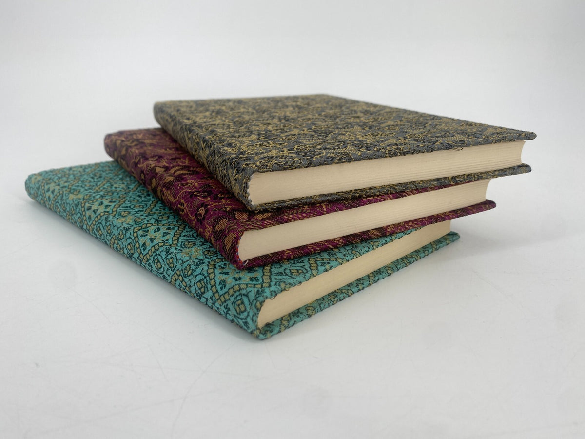 *NOTIZBUCH SCHREIBWAREN SOFTCOVER TEXTIL TÜRKIS ROT GRAU MUSTER VINTAGE