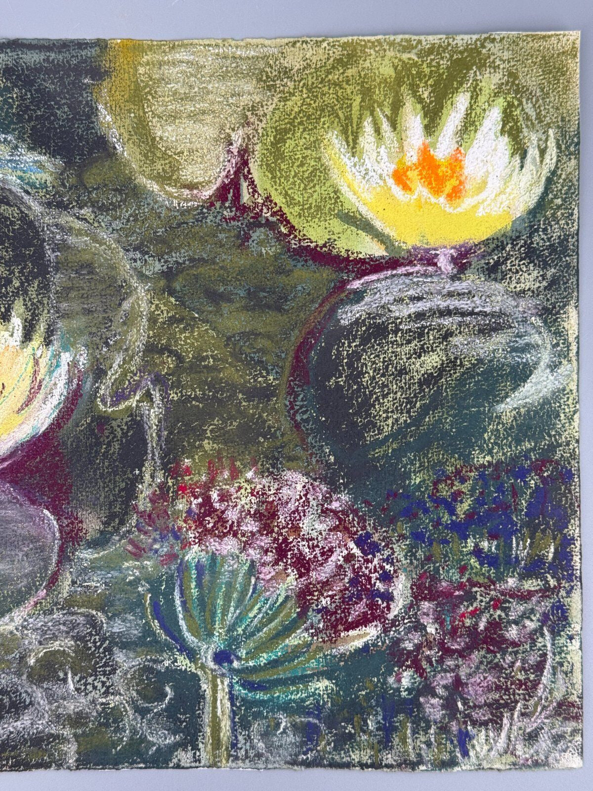 *PASTELLGEMÄLDE HELENA GEESE WEIßE SEEROSE 1990 SIGNIERT IMPRESSIONISTISCH
