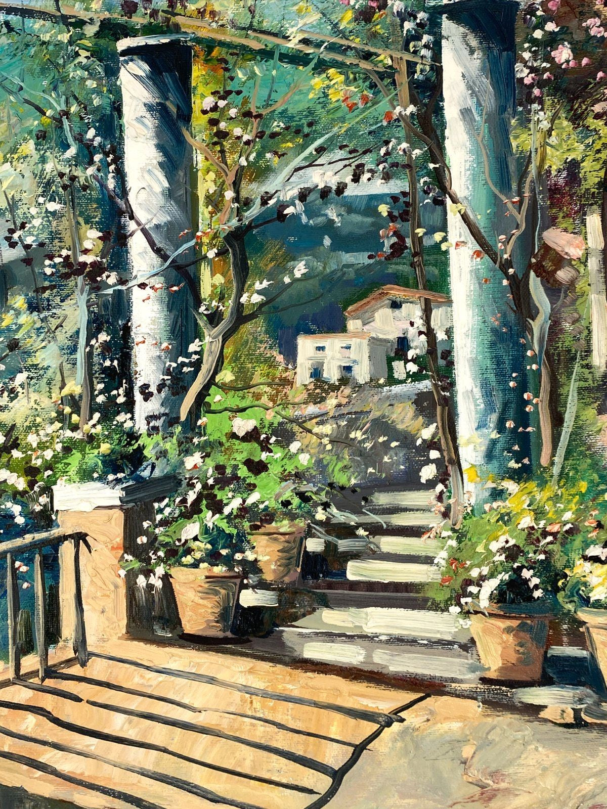 *ACRYLGEMÄLDE MEDITERRAN MITTELMEER TERRASSE LANDHAUS LANDSCHAFT