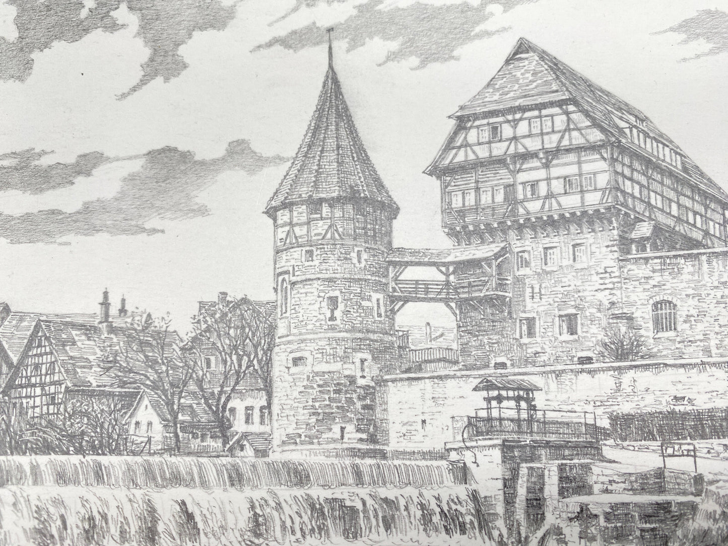 DEUTSCHER KÜNSTLER HEINZ WEHLISCH ZEICHNUNG ZOLLERNSCHLOSS BALINGEN UM 1920