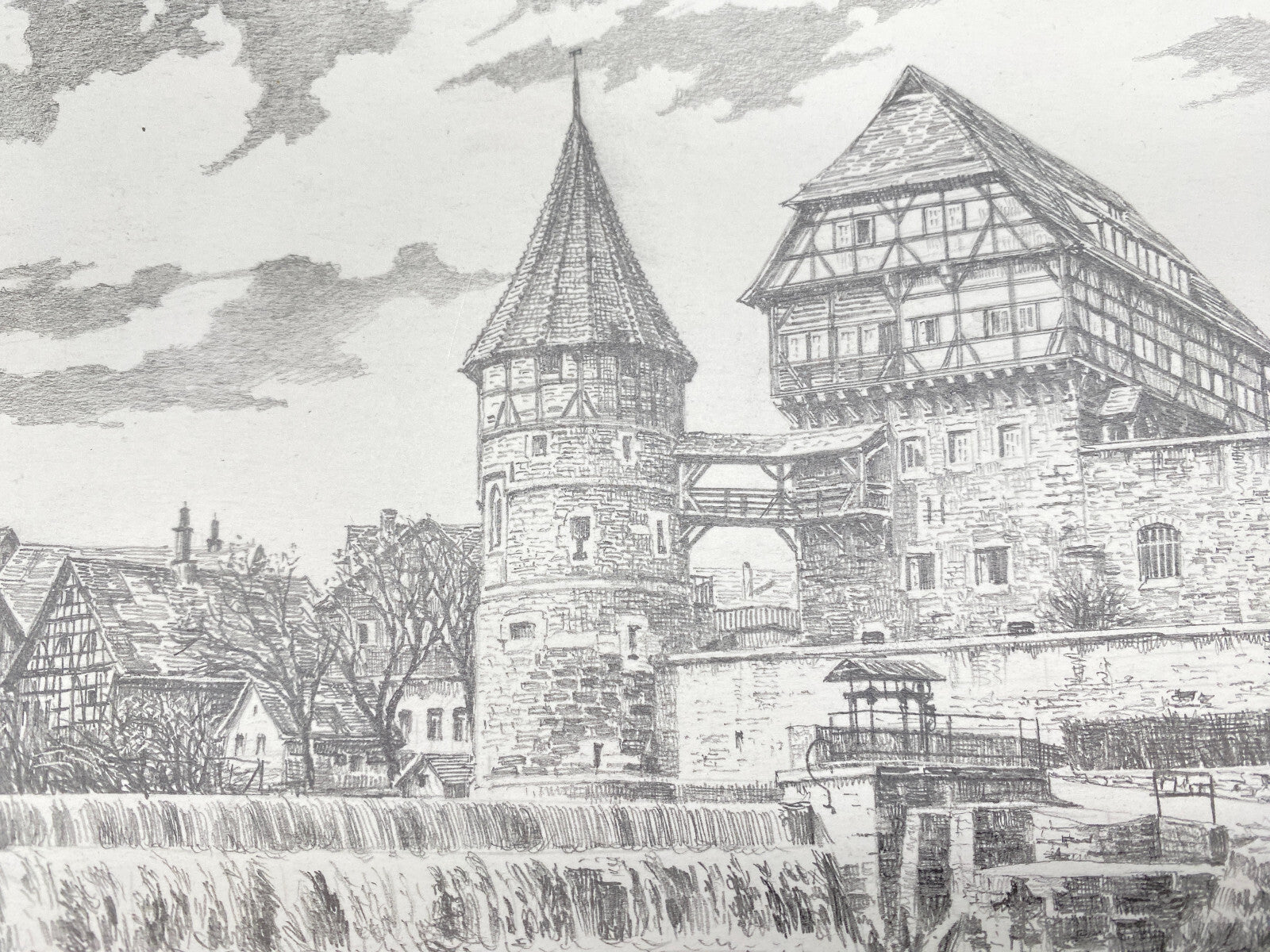 DEUTSCHER KÜNSTLER HEINZ WEHLISCH ZEICHNUNG ZOLLERNSCHLOSS BALINGEN UM 1920