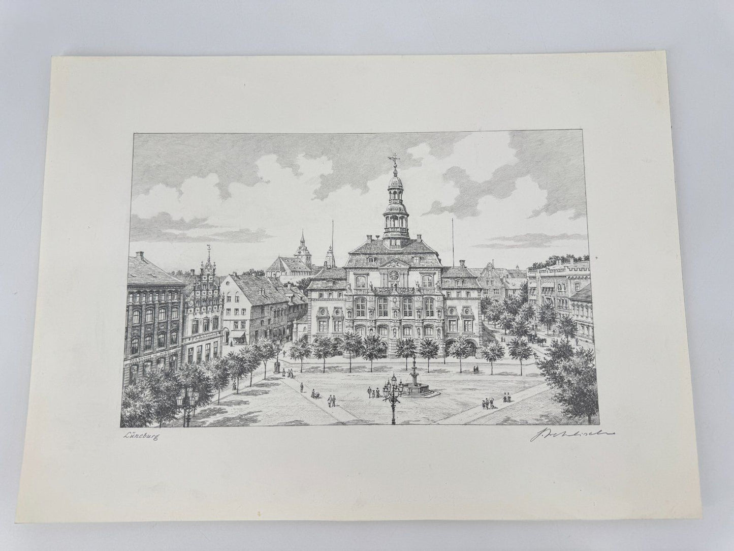* HEINZ WEHLISCH ZEICHNUNG RATHAUS LÜNEBURG UM 1900 ANSICHT SIGNIERT