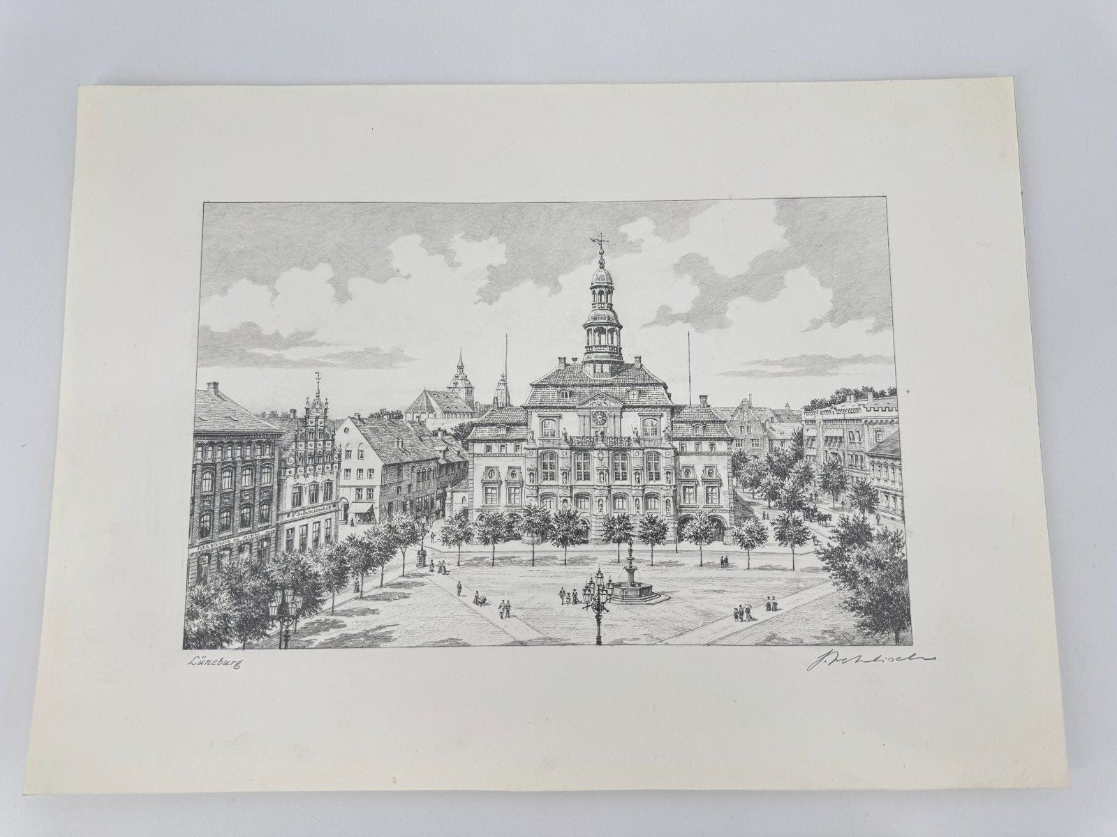 * HEINZ WEHLISCH ZEICHNUNG RATHAUS LÜNEBURG UM 1900 ANSICHT SIGNIERT