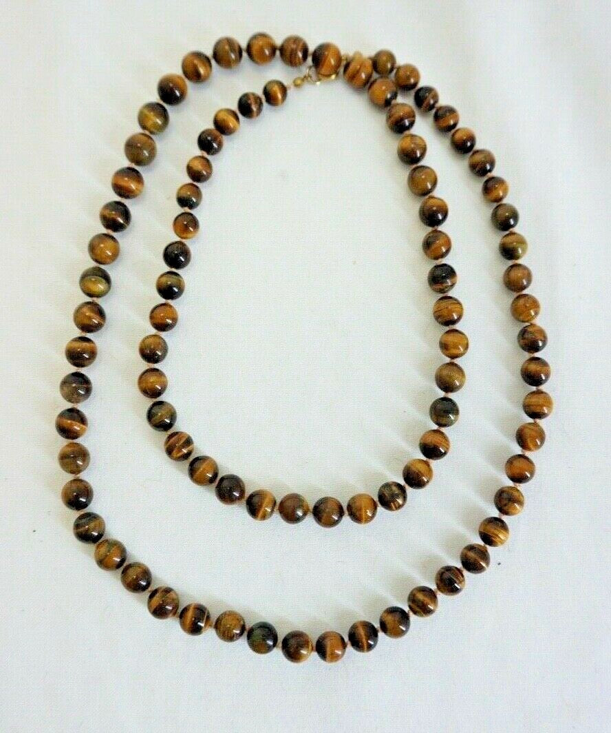 TIGERAUGE HALSKETTE COLLIER 90CM GEKNOTET PERLEN NATURSTEINE