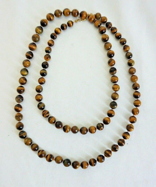 TIGERAUGE HALSKETTE COLLIER 90CM GEKNOTET PERLEN NATURSTEINE